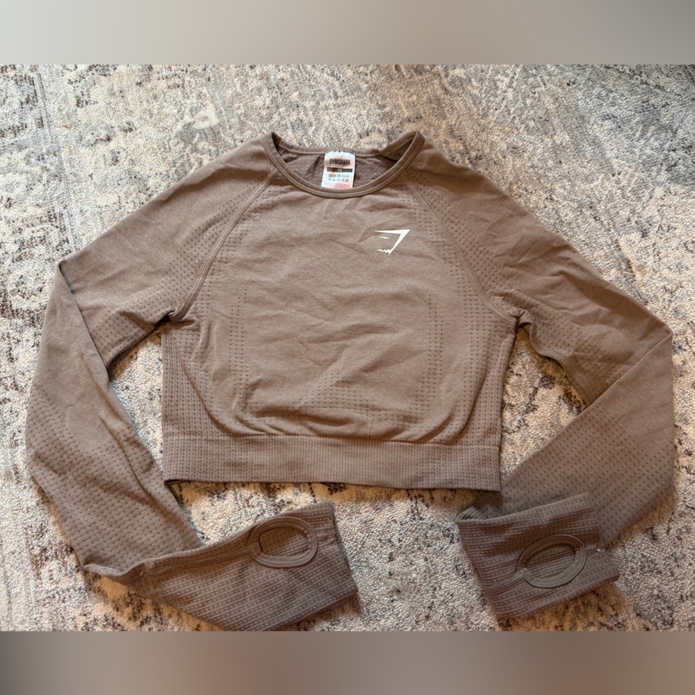GYMSHARK Vital Tan Long Sleeve Cropped Top